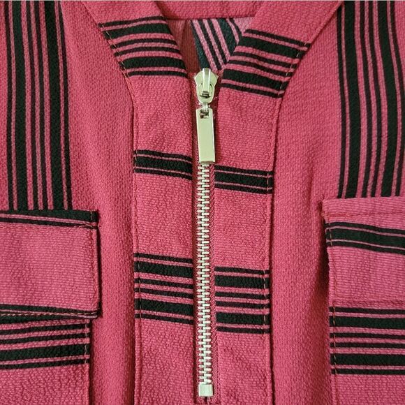 Notations Women's Red with Black Stripe Zip Front Long Sleeve Blouse - Picture 11 of 13